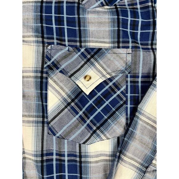 ELY CATTLEMAN WESTERN PEARL SNAP SHIRT MEDIUM BLUE PLAID LONG SLEEVE MEN'S - Picture 5 of 10